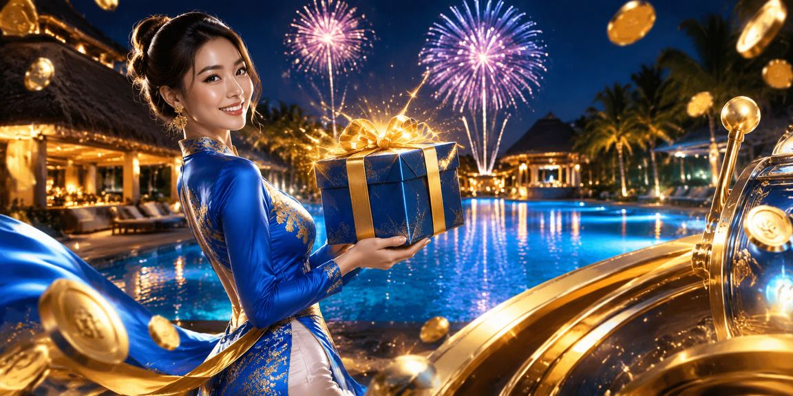 Người mặc áo dài tại Mũi Né chơi slot game trên điện thoại với không gian biển xanh